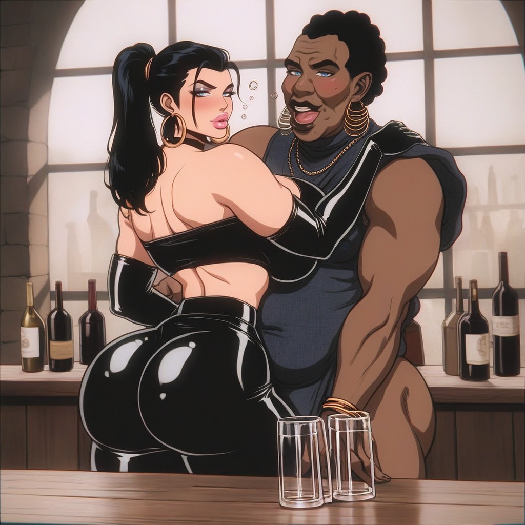 Wasp Waist, Black Latex Long Gloves, Voluptuous Body AI黄片