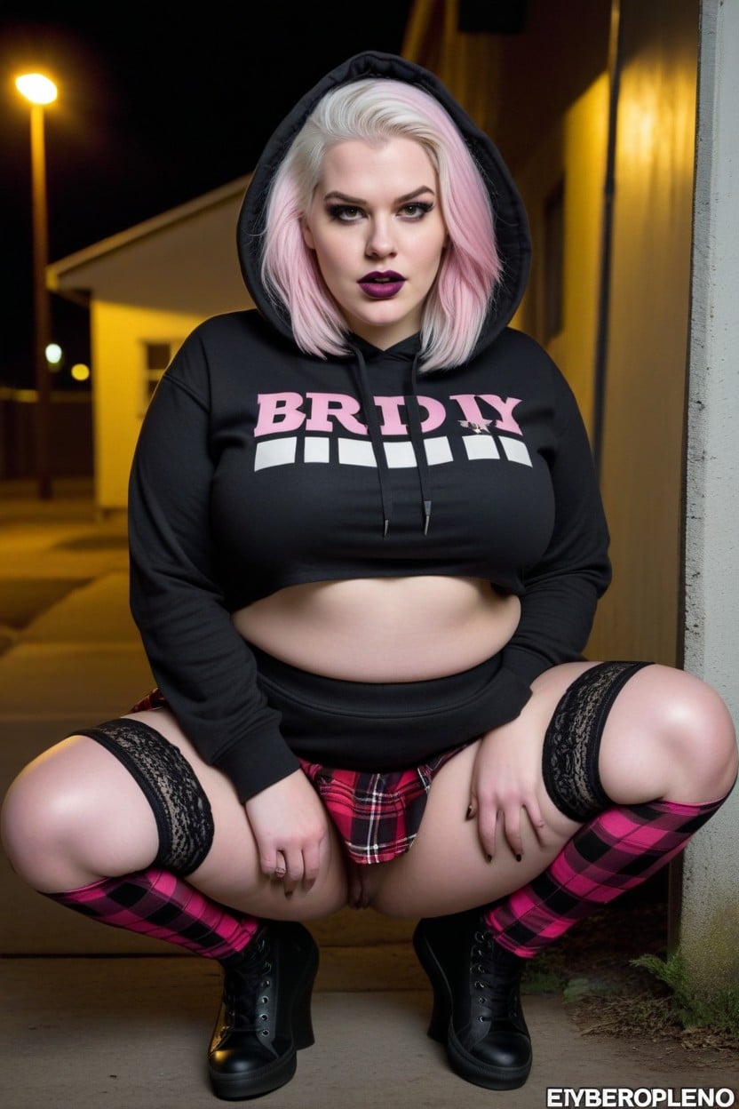 Pale Skin, White Hair With Black Roots Showing, Fingers In Pussy AI黄片