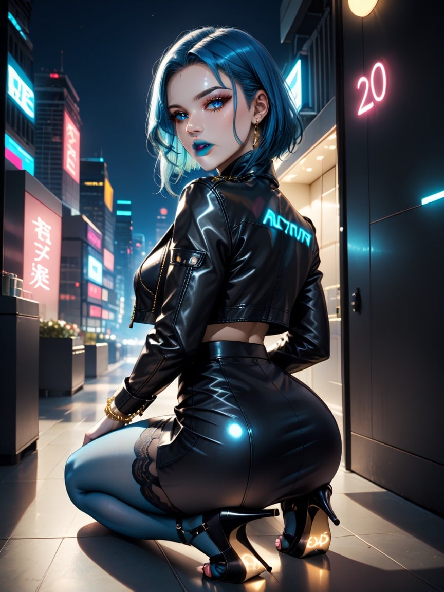 Neon Lights, Blue Bra, Bright Blue Eyes AI黄片