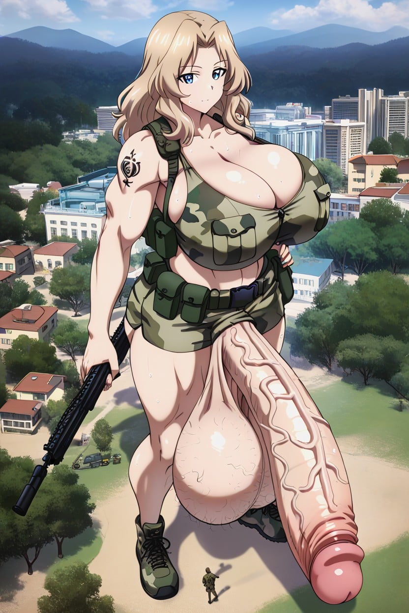Standing Over Tropical Island, Gigantic Hyper Testicles Sagging, 粗大腿 AI黄片