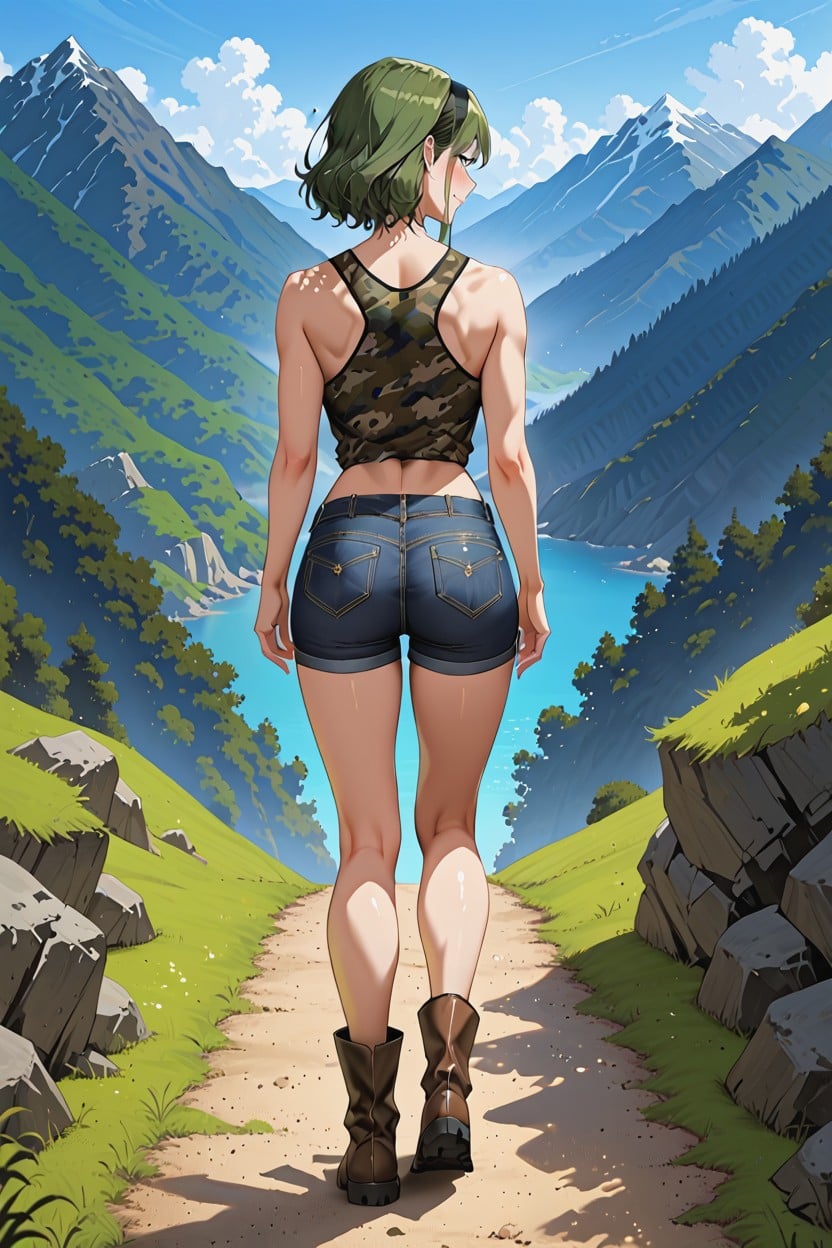 Blushing, 绿色, Camouflage Tank Top AI黄片