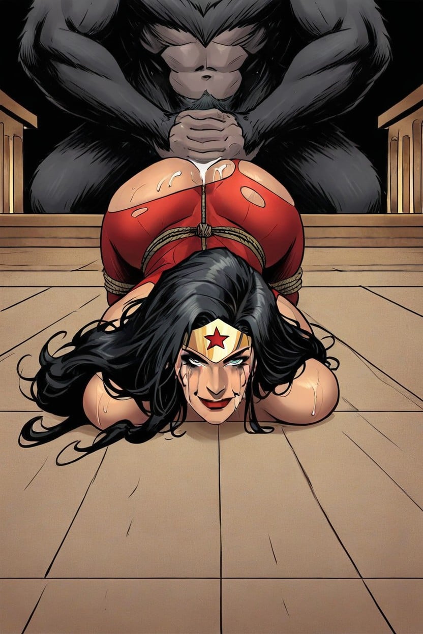 Wonder Woman, Messy Mascara, Arms Tied Behind Back AI黄片